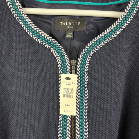 Talbots Braided Trim Jacket 24W Navy Blue Blazer Suit Full Zip Front Plus Size - Picture 5 of 9